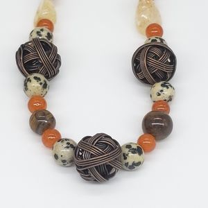 Boho Dalmatian, Citrine, Tigers Eye bead Necklace